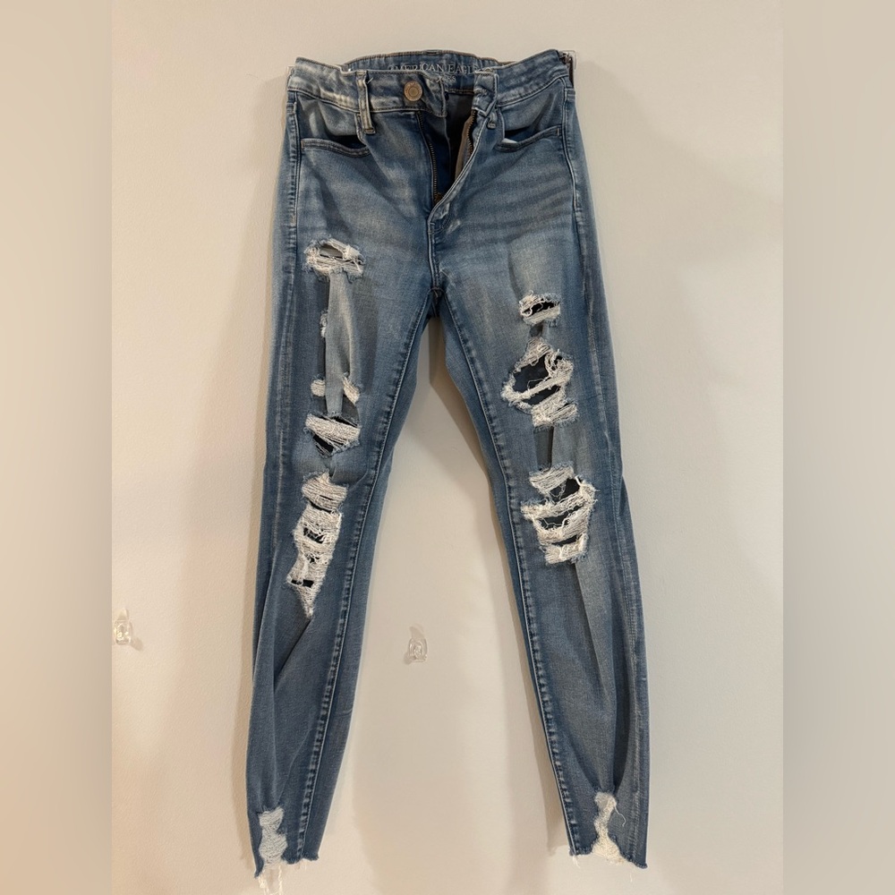 American Eagle Outfitters Distressed Light Blue Skinny Jeans